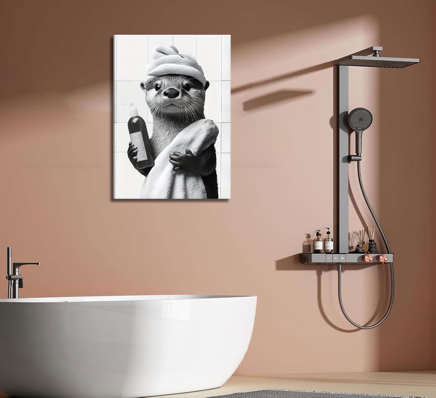 Otter Canvas Wall Art by Funny Bathroom - Cute Black and White Painting for Home Decor | 12x16in