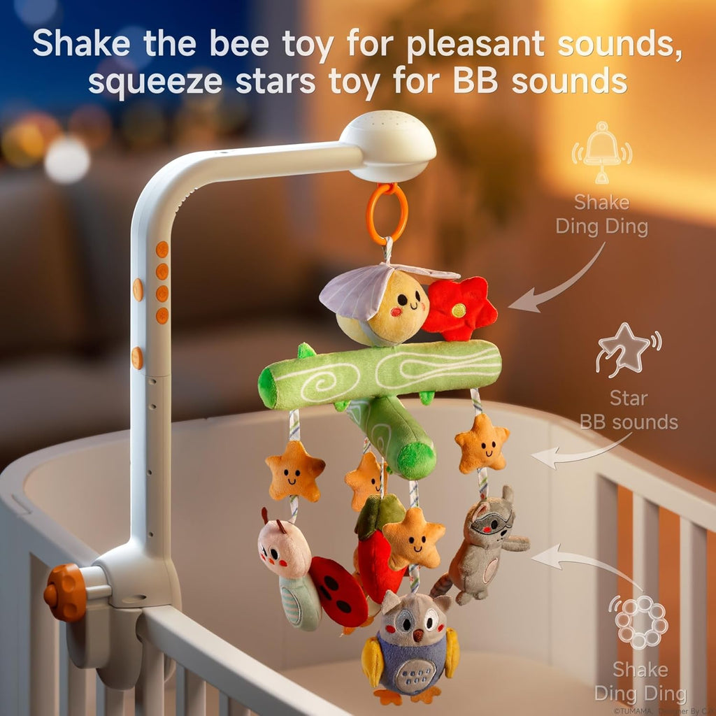 TUMAMA Crib Mobile - Musical Bee Nursery Toy with Remote Control, Starlight Projection & Lullabies