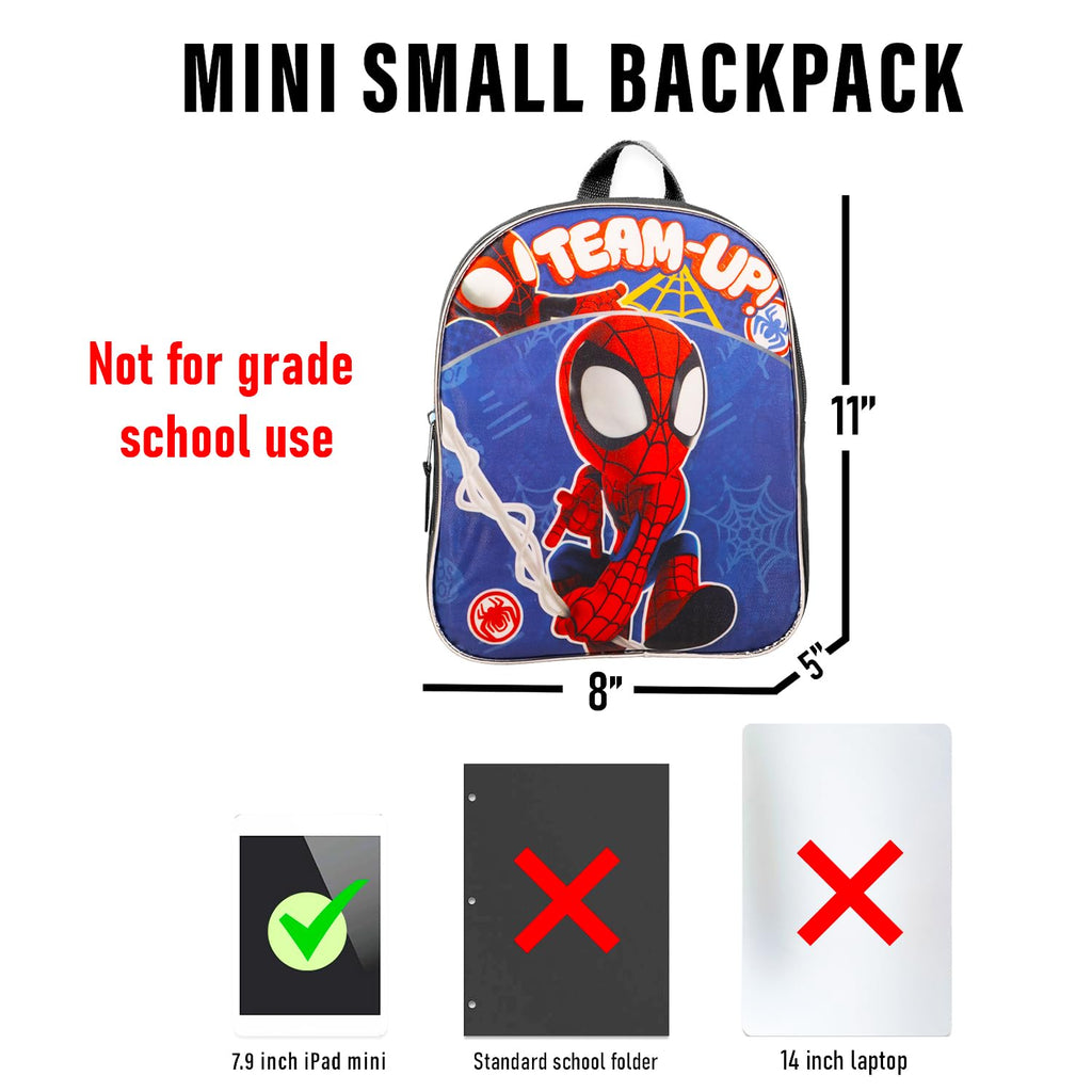 Spidey and His Amazing Friends Mini Backpack - Bundle with 11" Spiderman Backpack for Toddlers, Water Bottle, More | Spidey and Friends School Bag for Boys