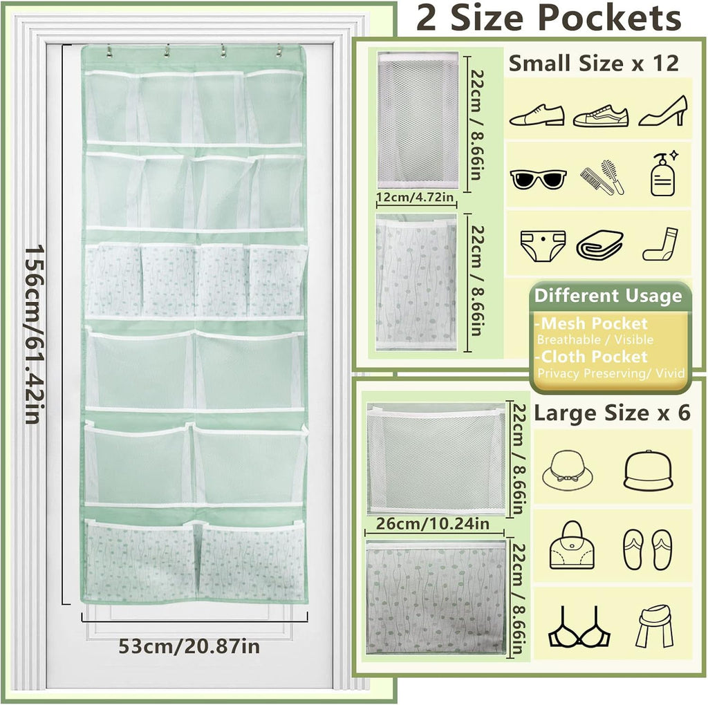 Skiennix 18-Pocket Over-The-Door Organizer - Versatile Storage for Shoes, Socks & Accessories | Green