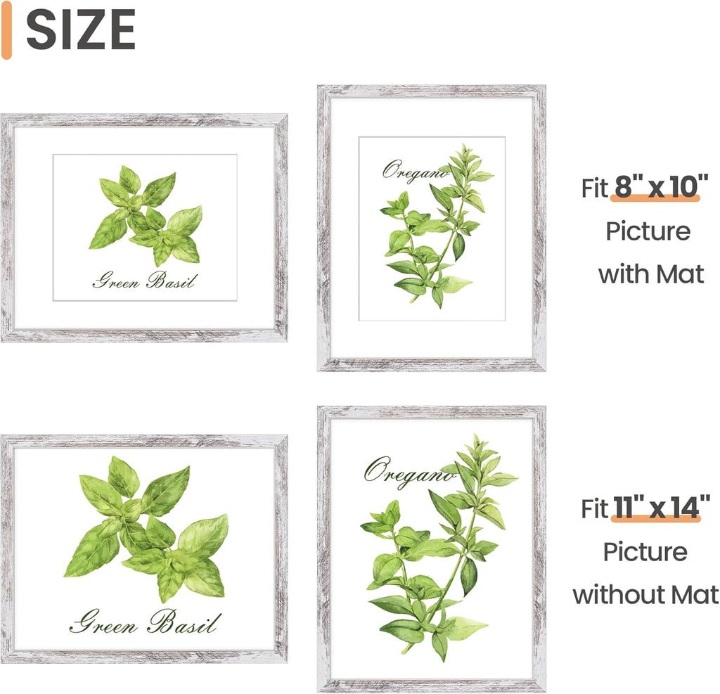 Upsimples 11x14 Picture Frame - Rustic White Wall Hanging Frame for 8x10 Photos with Mat
