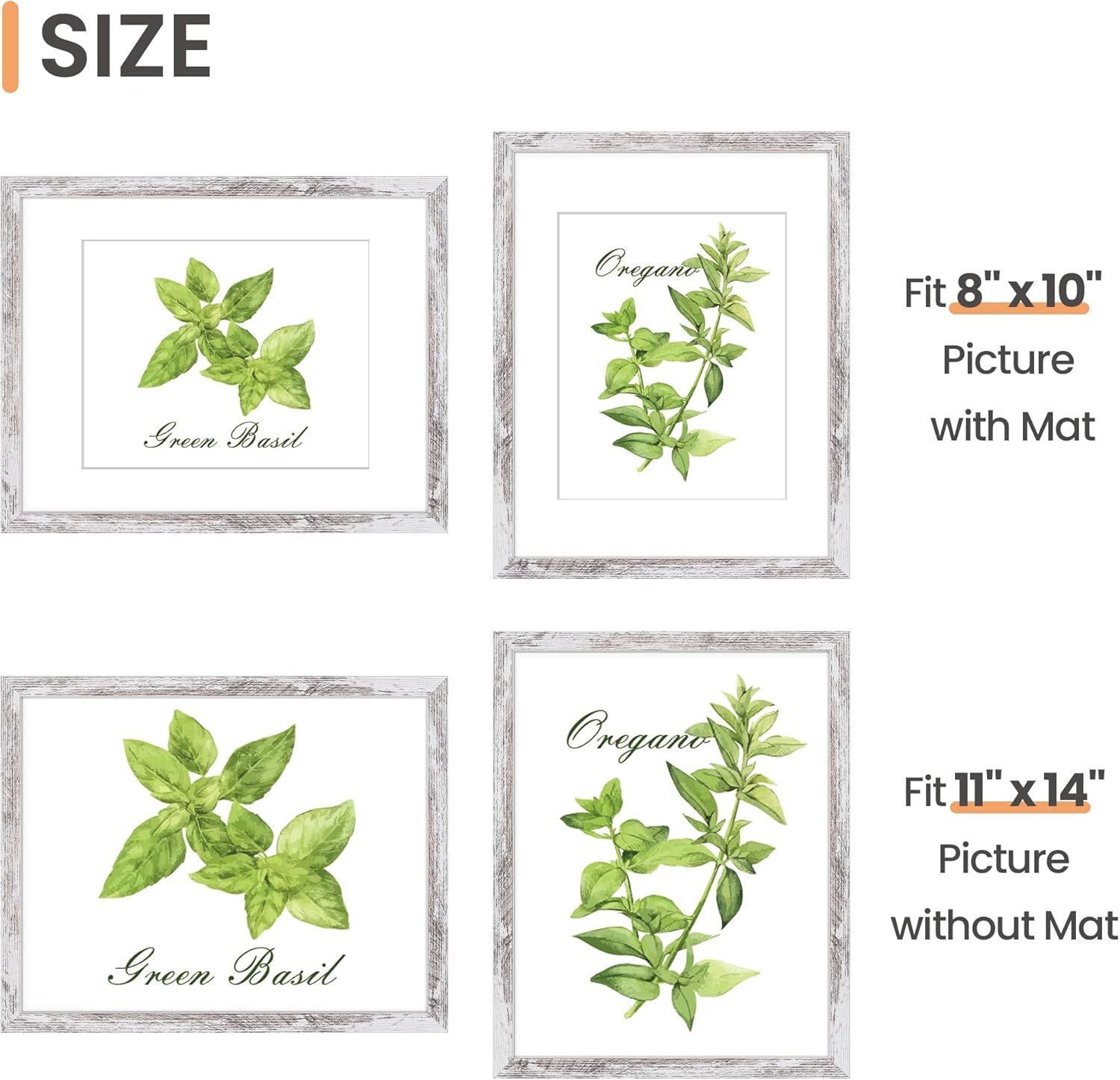 Upsimples 11x14 Picture Frame - Rustic White Wall Hanging Frame for 8x10 Photos with Mat