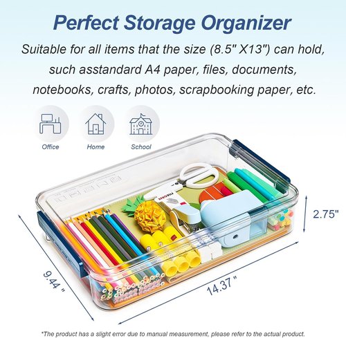 CATOOMUU Portable Project Case - 5.5qt Clear Stackable Storage Box with Snap-Tight Latch | Ideal for A4 Files & Crafts