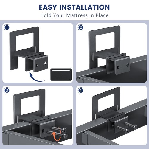 YIADDTION Non Slip Mattress Gaskets for Metal Bed Frame, Mattress Holder in Place Gripper, Adjustable Mattress Retainer Bar, Keep Mattress from Sliding Gripper, 4 PCS, Black