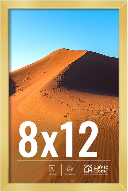 LaVie Home 8x12 Gold Picture Frame - HD Plexiglass Wall Display for Vertical or Horizontal Use