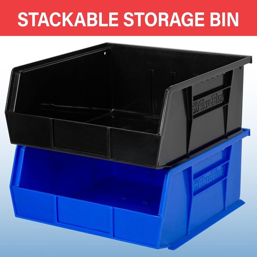 Akro-Mils Plastic Storage Bins - Space-Saving Stackable Organizers for Garage & Pantry | 11" x 11" x 5", Black, 6-Pack