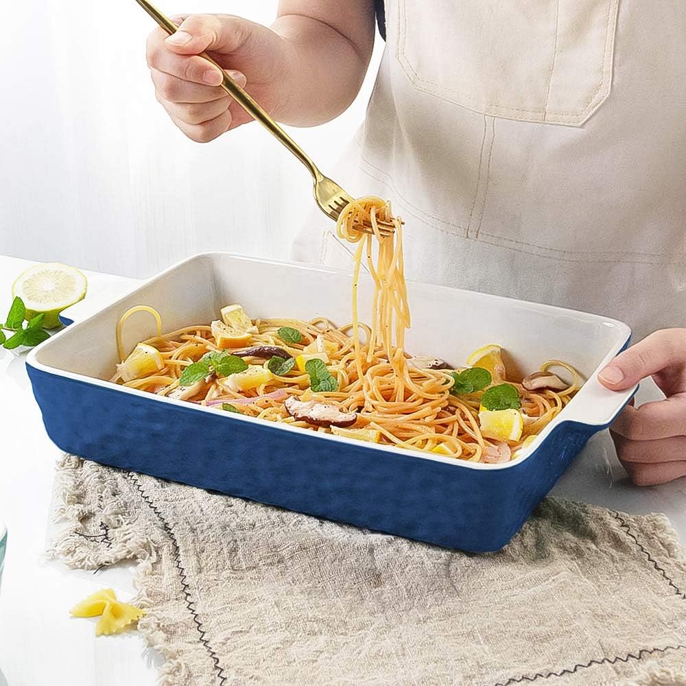 Regine Switzerland 4 QT Baking Dish - Deep Ceramic Casserole Pan with Handles | Oven Safe, Dark Blue