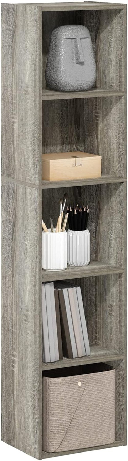 Furinno PASIR 5-Tier Modern Bookshelf - Open Shelves Bookcase in French Oak | Easy Assembly for Living Room, Bedroom, Home Office