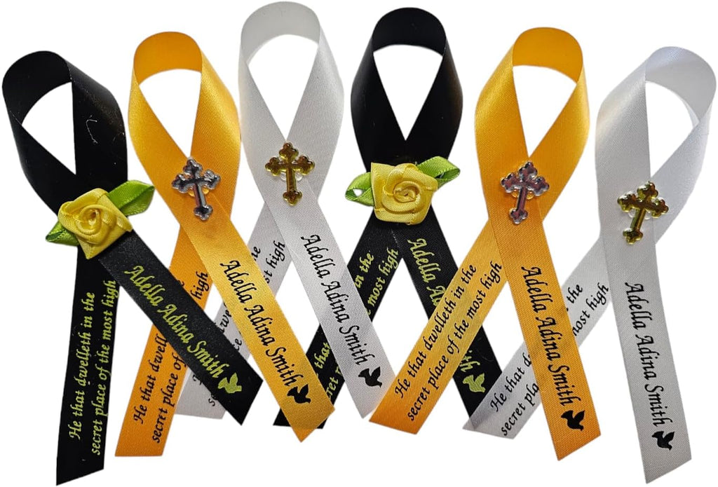 Regine Switzerland Personalized Memorial Ribbon Pins - Custom Cross Design for Celebrating Life | Sympathy Awareness