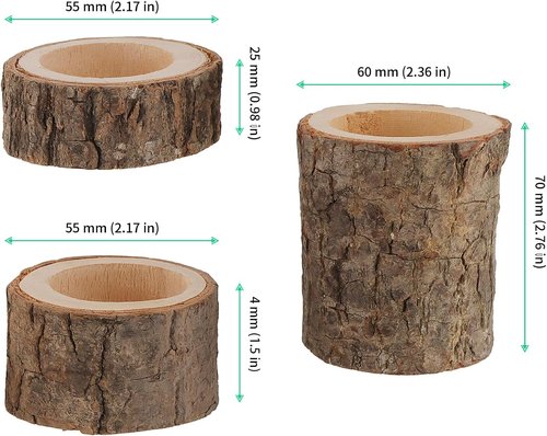 FUNSUEI Wooden Tea Light Candle Holders - Rustic Votive Log Holders for Table Decoration | 18 PCS in 3 Sizes