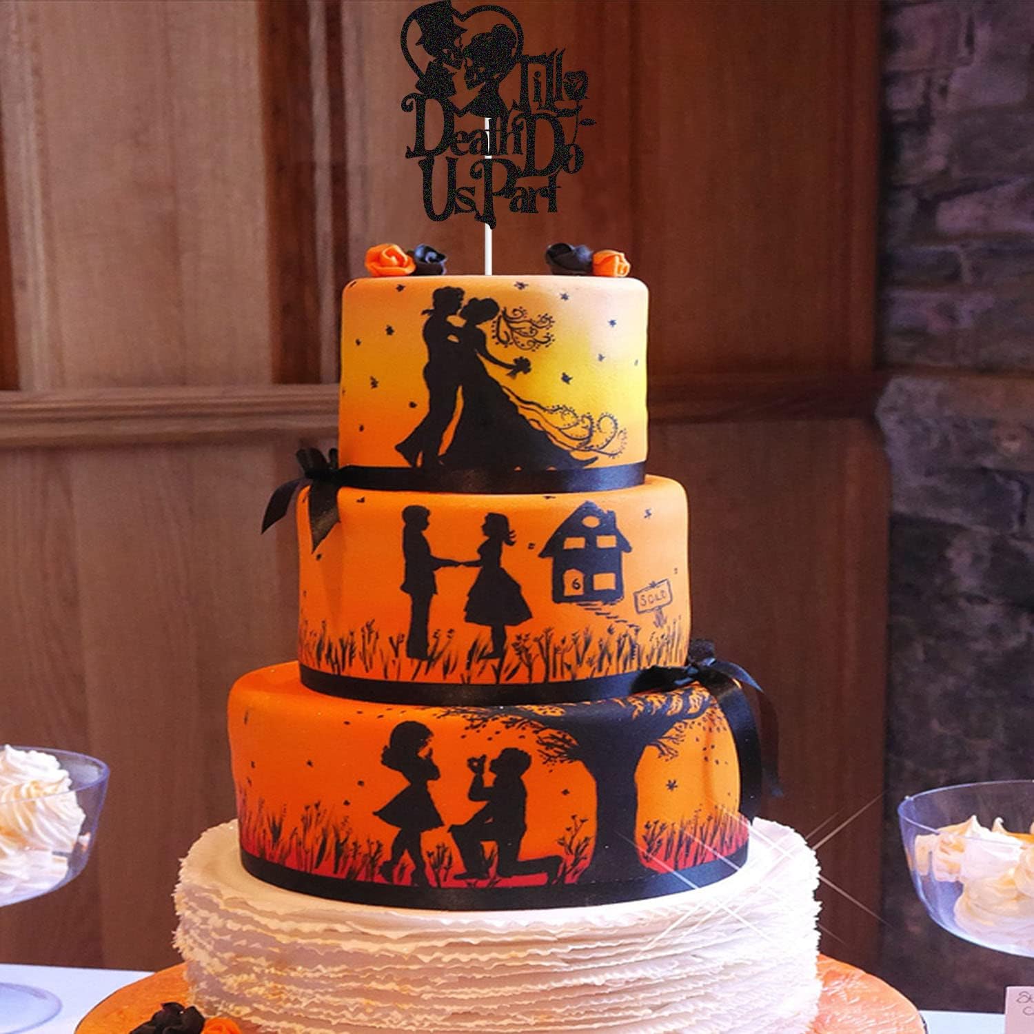 Till Death Do Us Part Cake Topper - Skull Silhouette for Halloween Weddings & Day of the Dead Celebrations