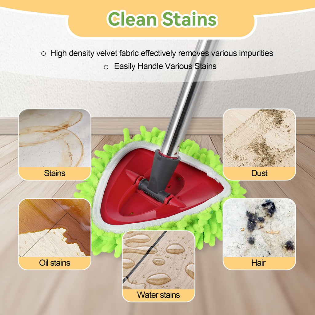 Upgraded Scrub Brush Compatible with O-Cedar EasyWring 1 System 7 Pack Triangle Mop Reusable Mop Pads Mop Head Mop Replacement Set with Base for Deep Clean White and Green