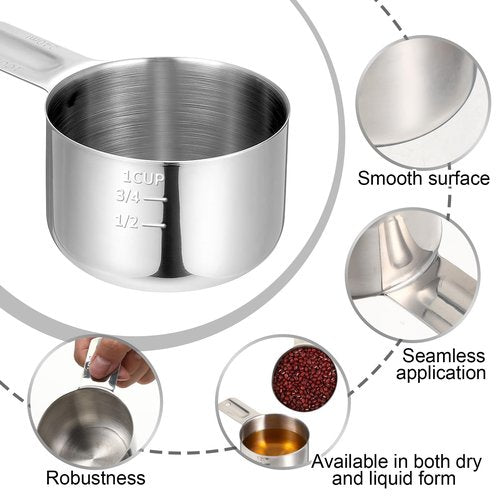 Stainless Steel Measuring Cup, 1 Cup Rice Measuring Cups (8 oz | 240 ml), Single Measure Cups, Kitchen Gadgets, Metal Measure Scoop for Cooking Baking, Laundry Detergent, Wet and Dry Ingredients
