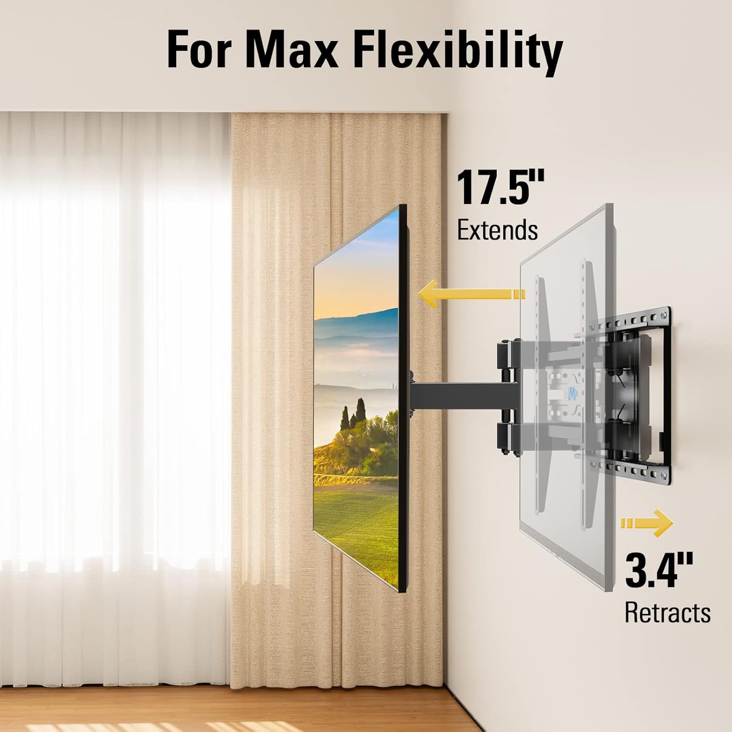 Mounting Dream MD2380 Full Motion TV Wall Mount - Swivel & Tilt for 32-65 Inch TVs | VESA 400x400mm, 6 Concrete Wall Anchors Included