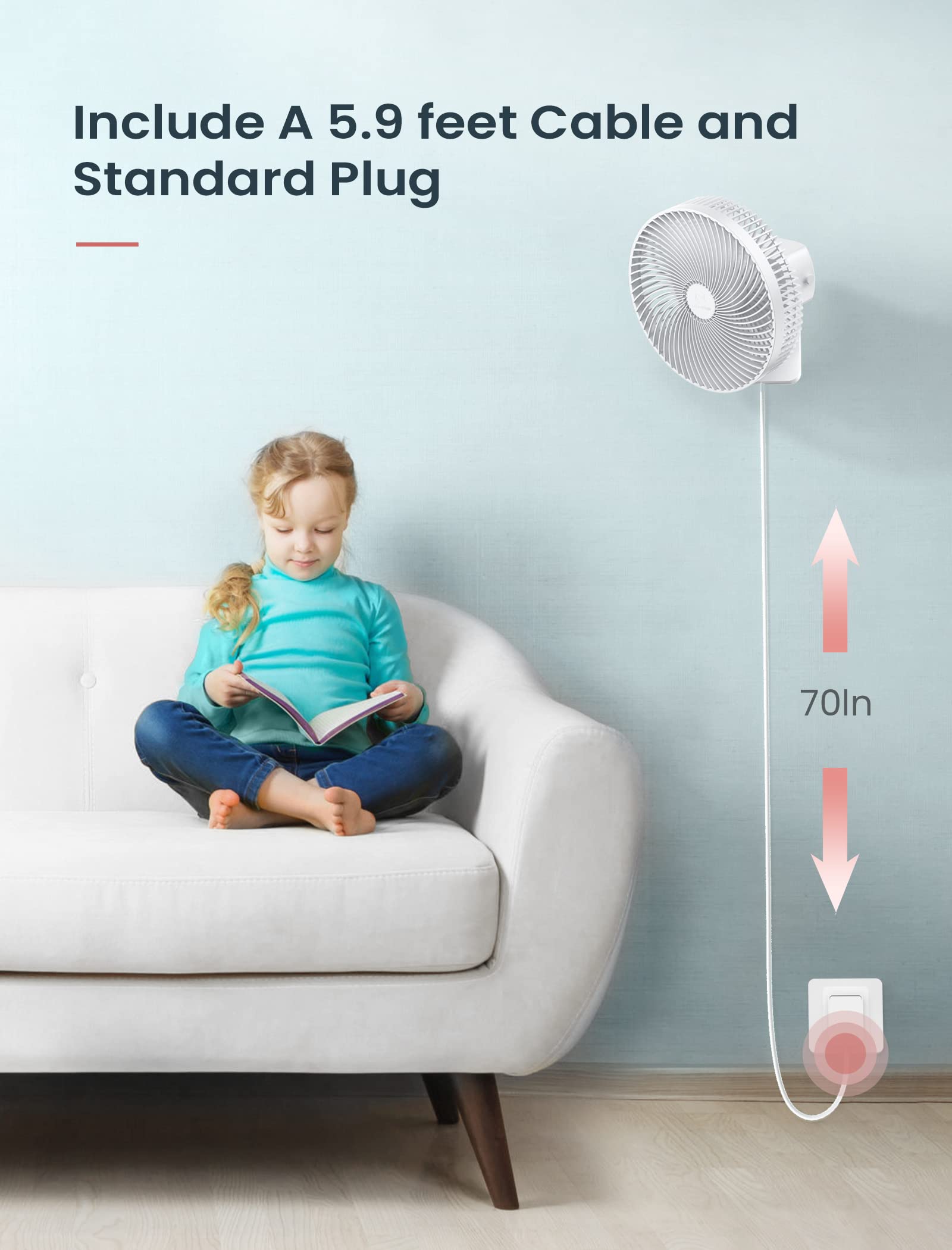 10 Inch Quiet Wall Mount Oscillating Fan with Remote & Timer, 4-Speed Portable Air Circulator for RV Indoor Use, Adjustable Tilt with 5.9ft Adapter, 90° Cooling for Home Office Bedroom Bathroom