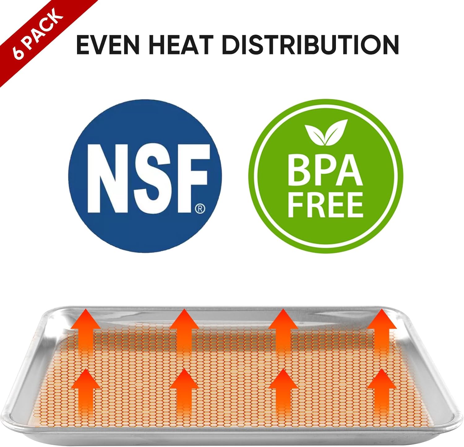 TENUP Aluminum Quarter Sheet Pan Set - 6 Pack Heavy Duty Baking Trays, 13" x 9", Warp-Resistant & Rust-Free