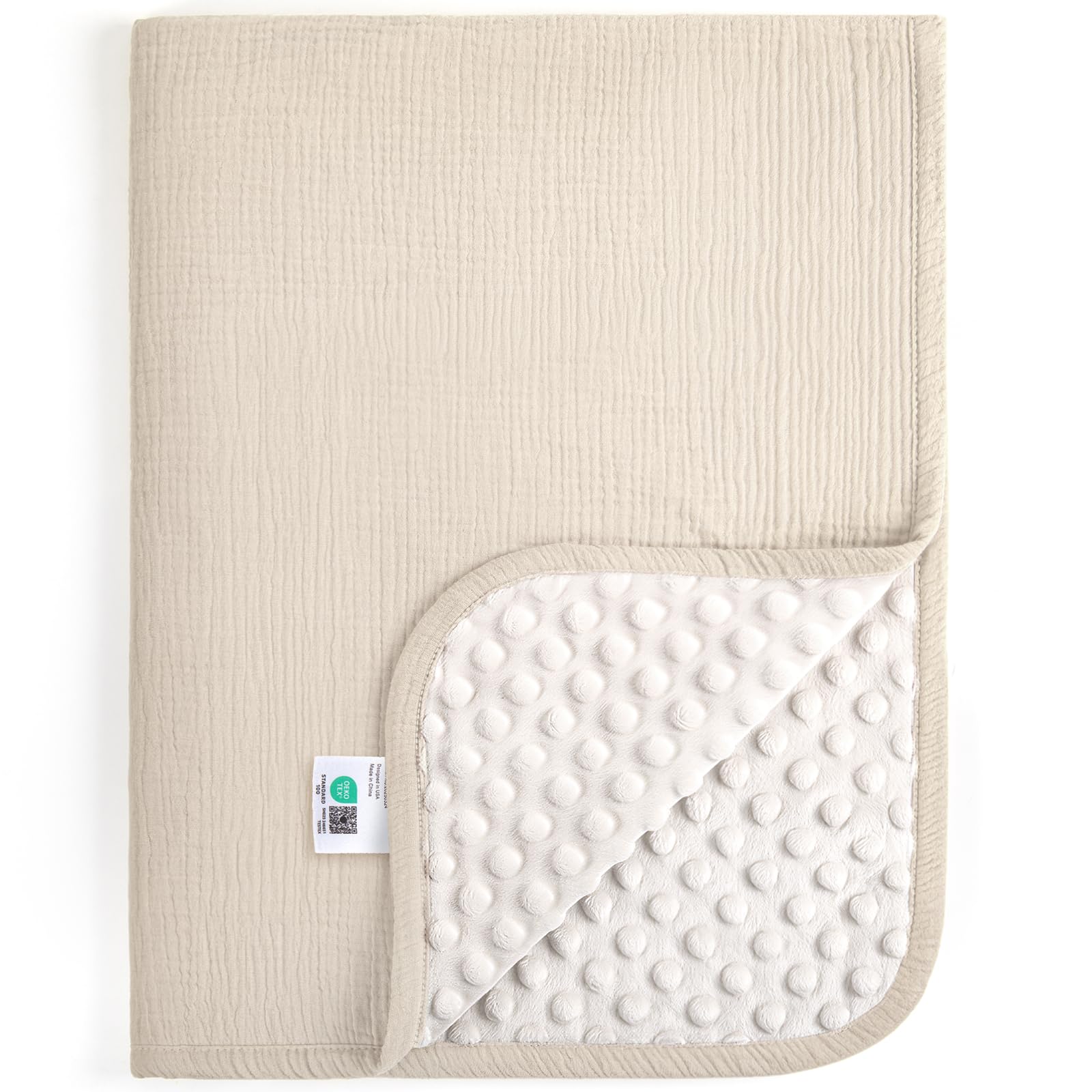 lulumoon Baby Blankets for Newborn Muslin: Thermal Minky Dotted Backing - Cotton Receiving Blanket for Baby Essential & Registry Gift 30"x40"(Ivory)