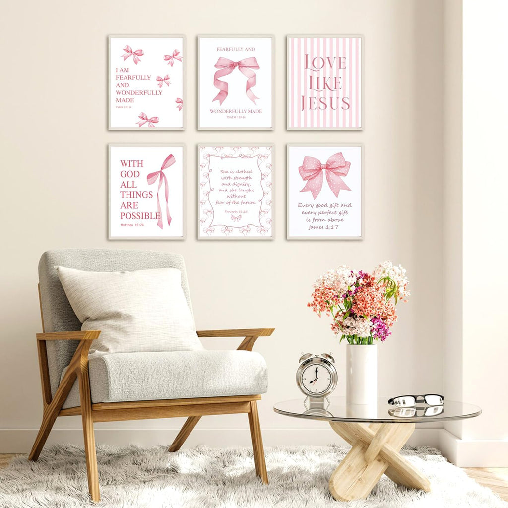 Aglcatie Coquette Pink Bow Wall Art - Set of 6 Aesthetic Posters for Teen Girls | Unframed 8x10 in