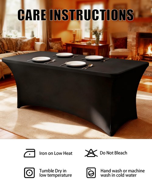 Lemict 6FT Black Table Cloth - 6 Pack Fitted Stretch Rectangle Spandex Tablecloth, Washable Table Cover for Party, Picnic, Wedding, Banquet, Birthday and Festival(30" x 72")