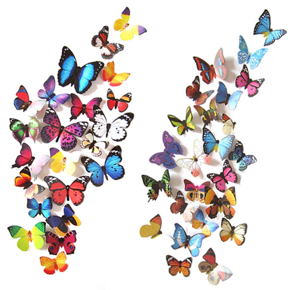 Skiennix 80 PCS Butterfly Wall Decor - Waterproof & Removable Plastic Wings for Home & Bedroom