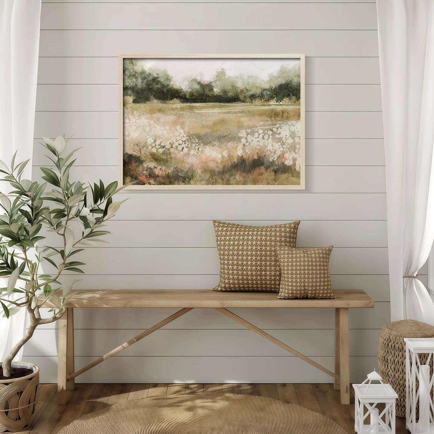 Skiennix Framed Canvas Wall Art - Rustic Field Landscape Print | Vintage Country Nature Artwork 12x16 Inch