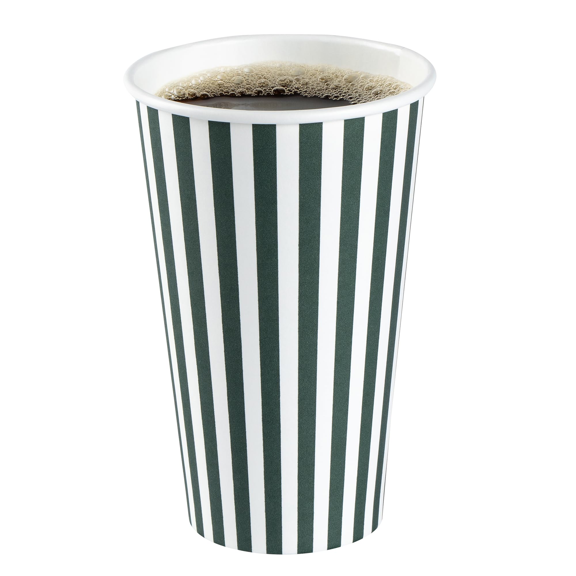 Restaurantware 16 Ounce Disposable Coffee Cups With Lids, 400 Hot Cups With Lids - Sleeves Sold Separately, Single Wall, Forest Green And White Stripe Paper Coffee Cups, For Coffee And More