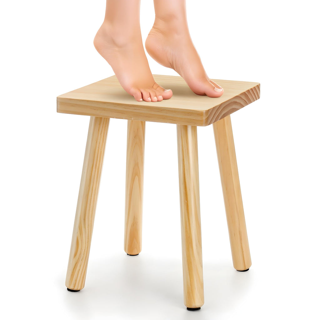 Goaste 9.5 Inch Wooden Step Stool, Solid Square Sitting Stools for Adults Kids, Multi-Purpose Short Chair Perfect Matched Sensory Table, 4-Legged Small Foot Rest Stool for Playroom, Kitchen, Bedroom