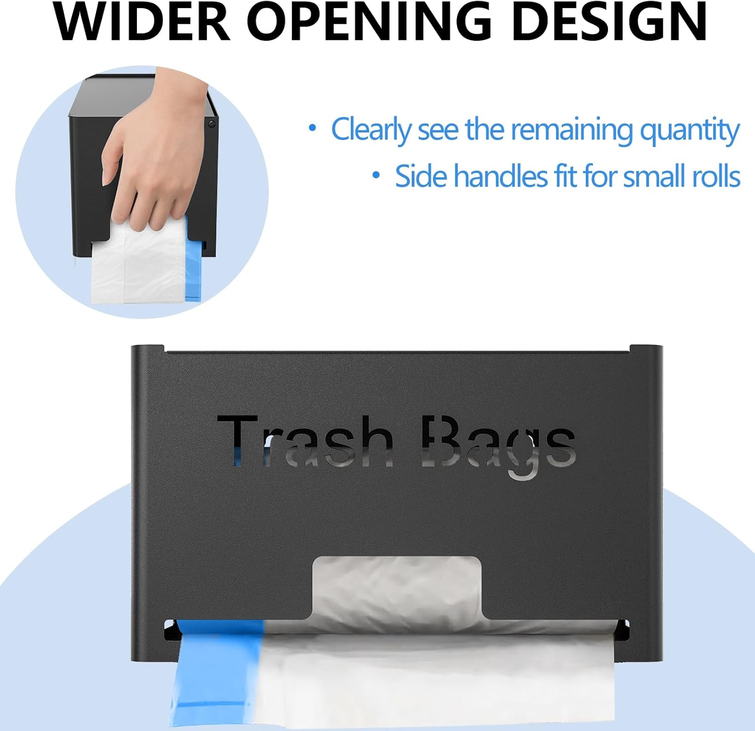 STWWO Large Trash Bag Holder - Metal Garbage Bag Dispenser for Kitchen Storage | Wall Mounted or Freestanding, Black