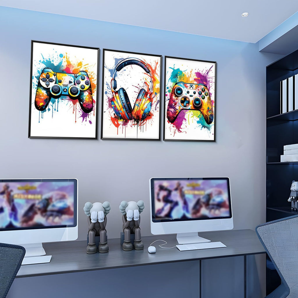 Skiennix Gaming Room Decor - Set of 3 Video Game Canvas Prints | Graffiti Posters for Teen Boys 16x24in
