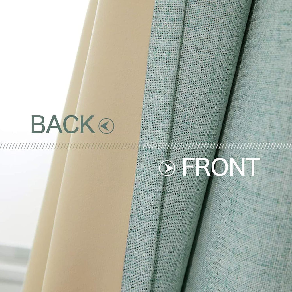 MIULEE Linen Blackout Curtains - 100% Room Darkening Thermal Insulated Grommet Panels | Seafoam Green, 42" x 90" (2 PCs)