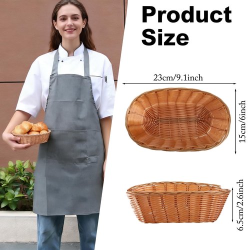 20 Pack Oval Poly Wicker Baskets — 9.1 x 6 x 2.6 Inch Wicker Bread Baskets, Small Size Gift Baskets for Kitchen, Restaurant, Fruit Storage, and Food Display