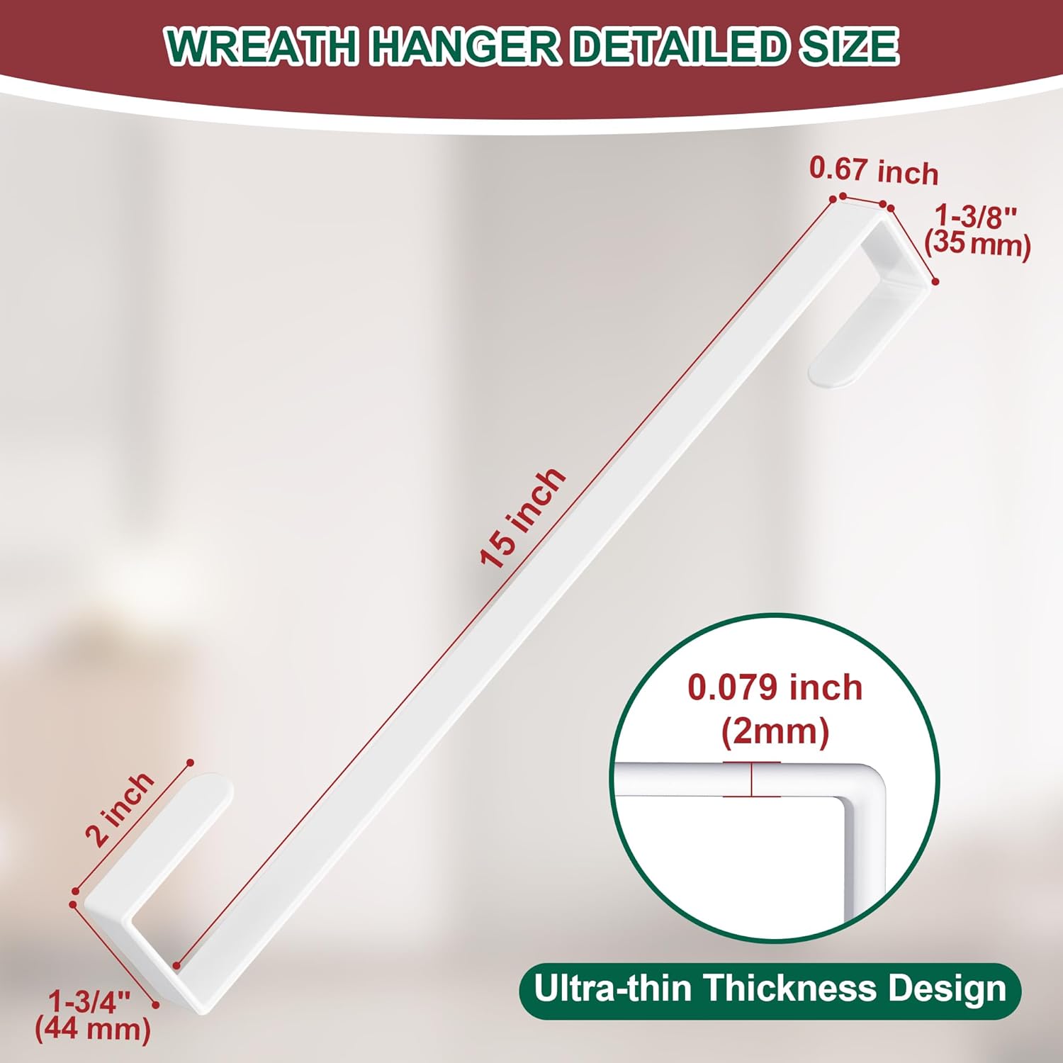 Reversible Wreath Hanger by [Brand Name] - Heavy Duty Steel Over The Door Hook | Fits Most Doors Up to 1-3/4”