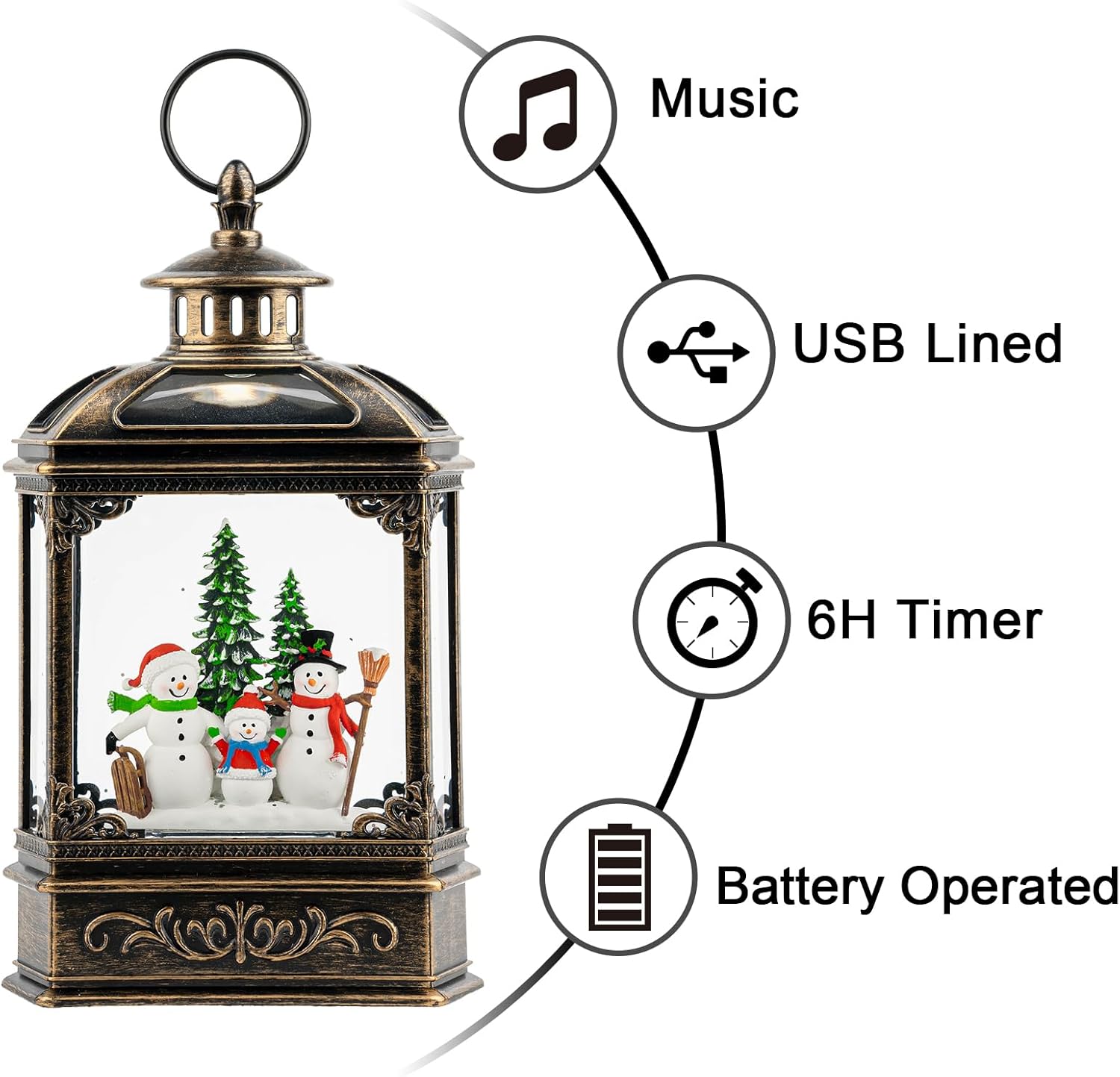 VISFLAIR Christmas Snow Globe - Lighted Snowman Family Musical Lantern with Swirling Glitter | Holiday Decor