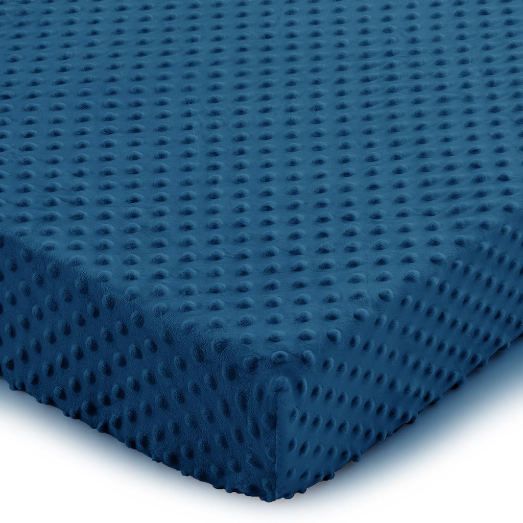 Entisn Pack N Play Sheets Fitted, 26 x 38 Inch Minky Dot Mini Crib Sheet for Boys, Soft and Warm Fleece Nursery Bedding for Most Mini Crib Mattresses (Navy Blue)
