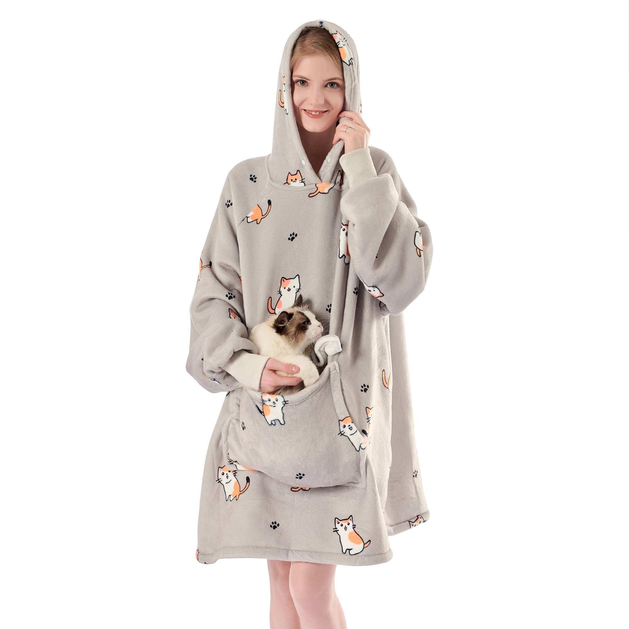 Krifey Wearable Blanket Hoodie, Oversized Sherpa Hooded Blanket for Adults