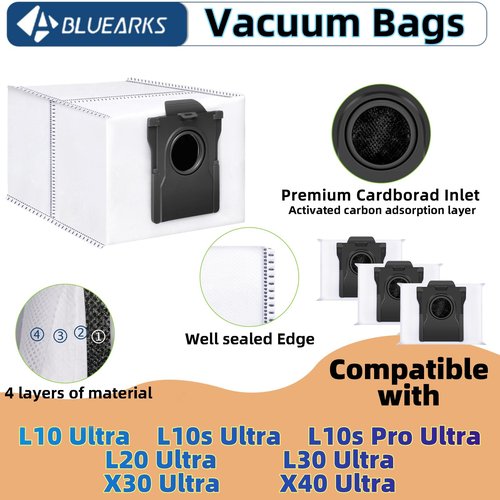 Bluearks 25 Pack X40 Ultra Accessories Kit for Dreame X40 Ultra/L40 Ultra Gen 2/MOVA P10/P50 Pro Ultra Replacement Parts,1 Main Brush 6 Mop Pads 4 Hepa Filters 6 Side Brush 6 Vacuum Bags