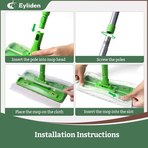 Eyliden Sweeper Mop with 36 Refills - 3 Types of Disposable Dry & Wet Cloths | Lock-Tight Design No Lost Pads, Universal Refills, Multi-Surface Sweeping Starter Kit for Pet Hair, Dust, Floor Cleaning