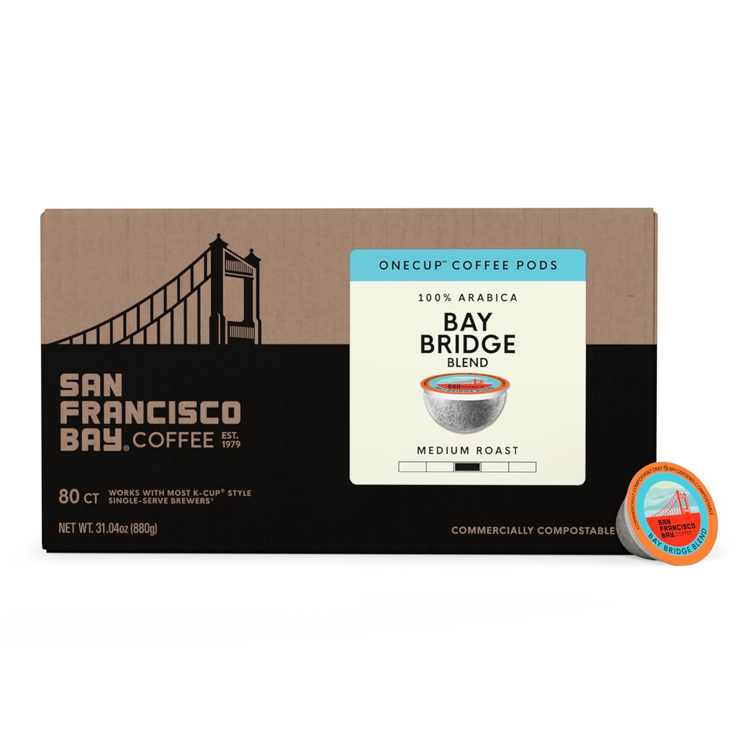 San Francisco Bay K-Cup Coffee Pods - Bay Bridge Blend, Medium Roast, 80 Count, Compostable