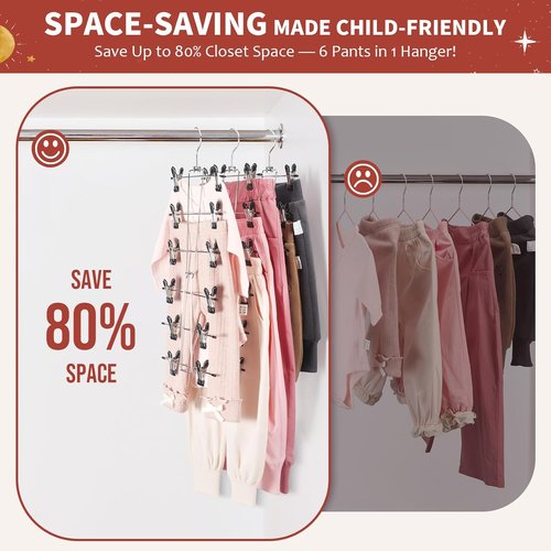 DOIOWN 6-Tier Baby Hangers with Clips - Space-Saving Adjustable Stainless Steel Closet Organizer for Kids
