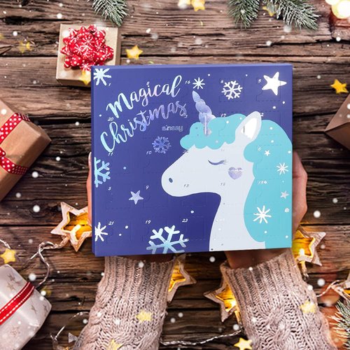 Christmas Advent Calendar 2026 for Girls Boys with 24 Days Unique Gift Countdown Calendar Blind Box Blue UnicornTheme DIY Creative Charm Pendant Bracelet Necklace Daughter Granddaughter niece