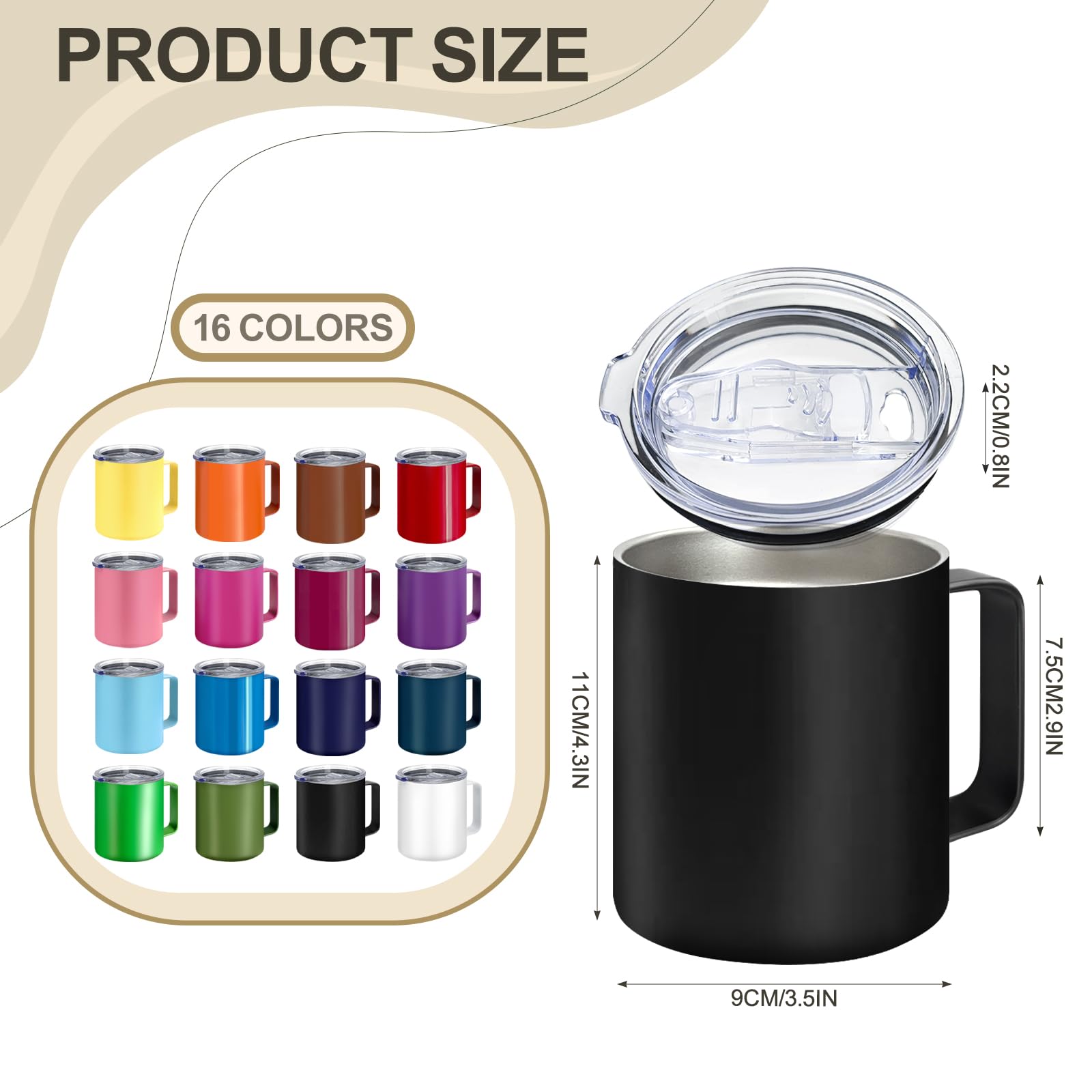 YOUKE OLA 16 Pack Stainless Steel Insulated Coffee Mug Bulk with Handle & Lids, 12oz Vacuum Insulated Double Wall Travel Mug for Hot and Cold Drinks Home Office Car, 16 Colors