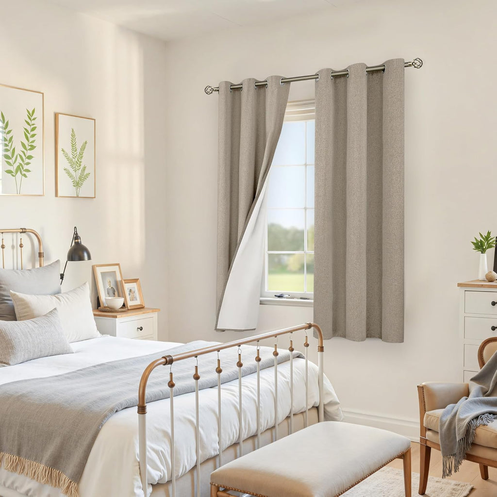YoungsTex Blackout Curtains - Thermal Insulated Burlap Linen Drapes | 2 Panels, 42 x 63 Inch, Taupe