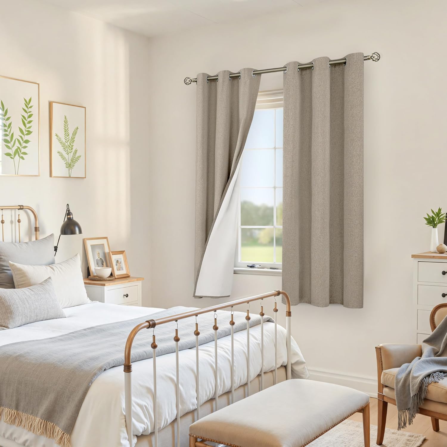 YoungsTex Blackout Curtains - Thermal Insulated Burlap Linen Drapes | 2 Panels, 42 x 63 Inch, Taupe