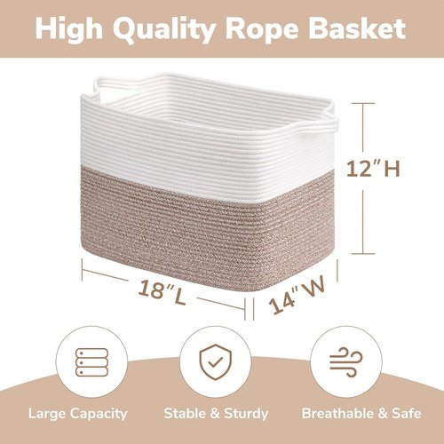 Goodpick Woven Storage Baskets - Large Rectangle Toy Organizer with Handles | 18 x 14 x 12 Inches