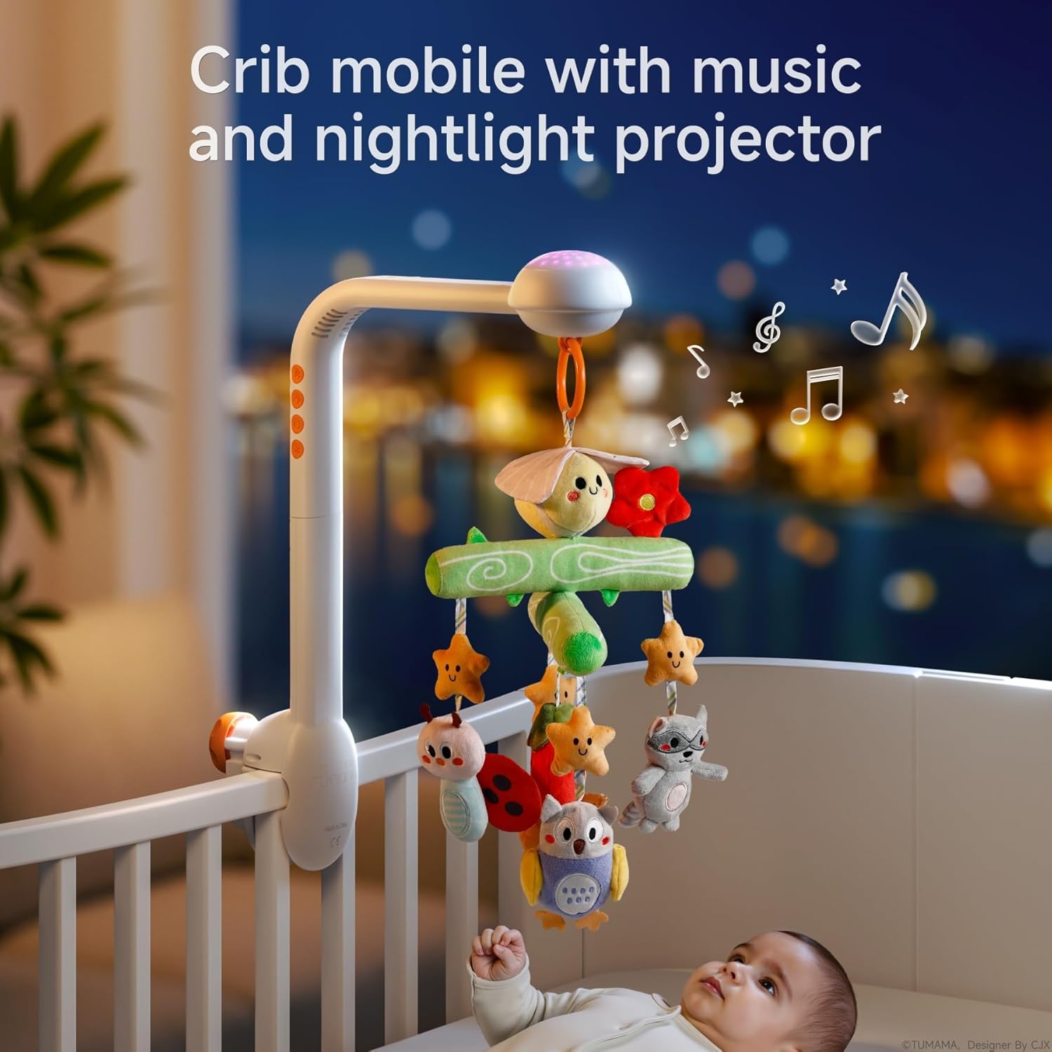 TUMAMA Crib Mobile - Musical Bee Nursery Toy with Remote Control, Starlight Projection & Lullabies