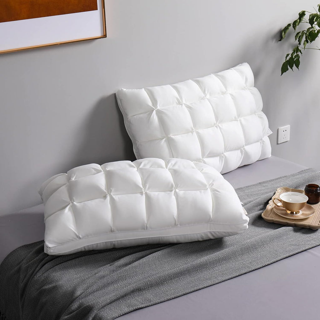 YOUR MOON Queen Size Pillows - Soft Down Alternative Set of 2 for Side Sleepers | Fluffy Gel Comfort (White)