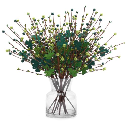 Lcuasc 8 Pack St. Patrick's Day Branches 16 Inch Artificial Shamrock Flower Picks Shamrock Berry Stems for St. Patrick's Day Home Centerpiece Decor (Green)