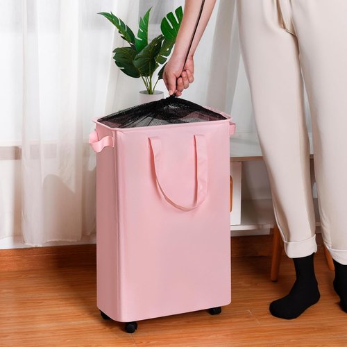 Efluky Slim Laundry Hamper - Rolling Laundry Basket with Wheels, 60L Capacity in Beige | Perfect for Bedroom & Dorm