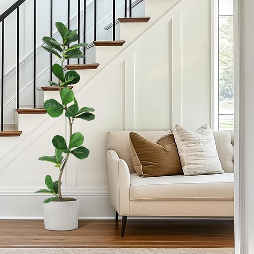 GarveeHome Artificial Fiddle Leaf Fig Tree - 5 Ft Realistic Fake Plant with Black Planter | Perfect for Home or Office Decor