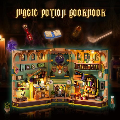 INSOON Magic Potion Booknook Building Set - DIY 990 PCS Bookend Kit with Light for Home Decor | Perfect for Ages 8+